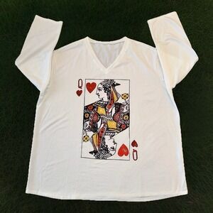 Queen Of Hearts Shirt Women's 4XL T-Shirt White Full Sleeves Top Casual Costume